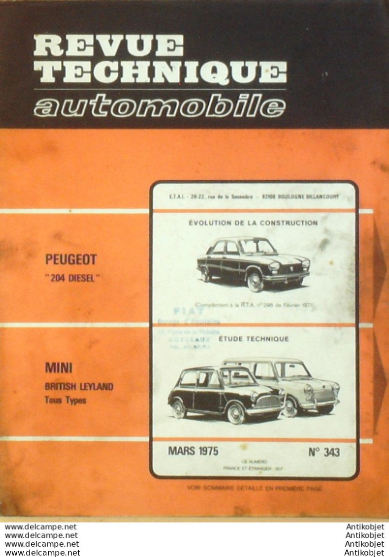 Revue Technique Automobile Peugeot 204 D Mini Cooper Bristish Leyland   N°343 - Auto/Motorrad