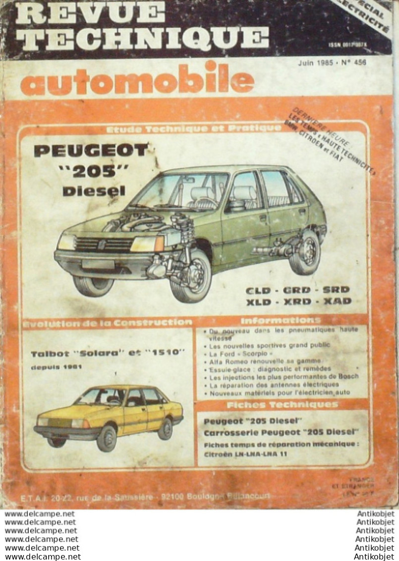 Revue Technique Automobile Peugeot 205 Talbot Solara & 1510   N°456 - Auto/Motorrad