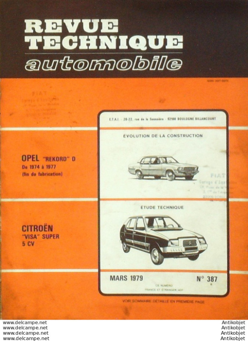 Revue Technique Automobile Opel Rekord D 1974/1977 Citroen Visa S 5cv   N°387 - Auto/Moto