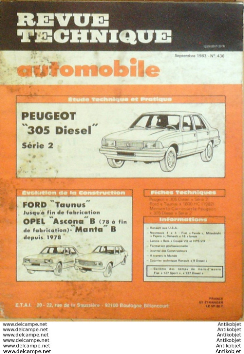 Revue Technique Automobile Peugeot 305 Ford Taunus Opel Ascona   N°436 - Auto/Moto