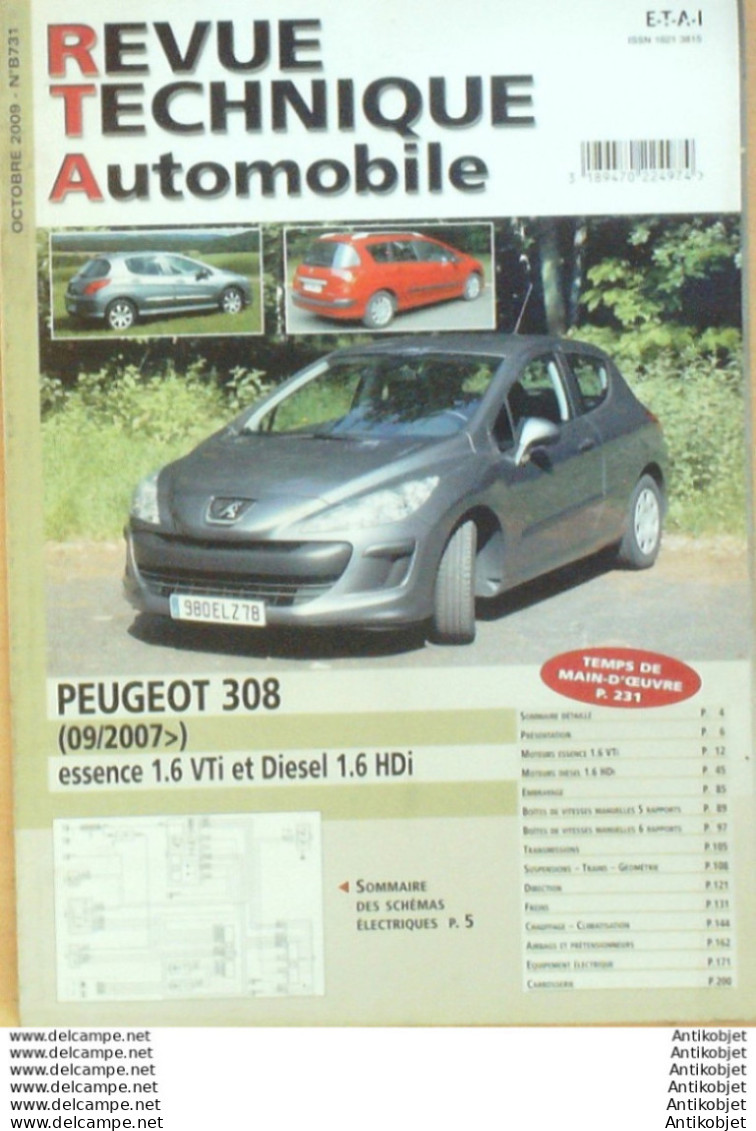 Revue Technique Automobile Peugeot 308 E 09/2007   N°B731 - Auto/Motor