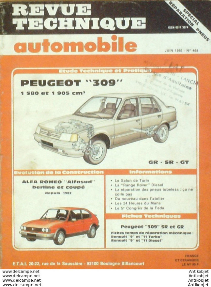 Revue Technique Automobile Peugeot 309 Alfa Roméo Alfasud Range Rover   N°468 - Auto/Motorrad