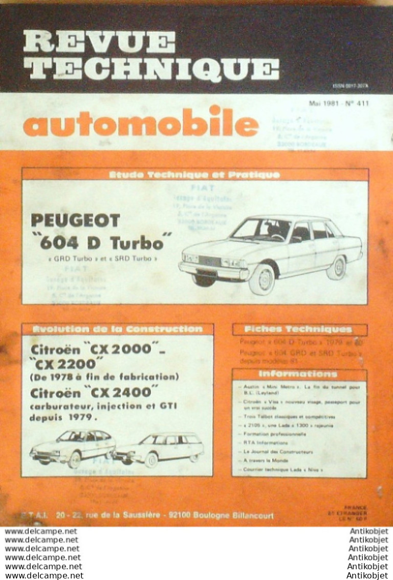 Revue Technique Automobile Peugeot 604D Citroen CX 2000 CX 2400   N°411 - Auto/Motorrad