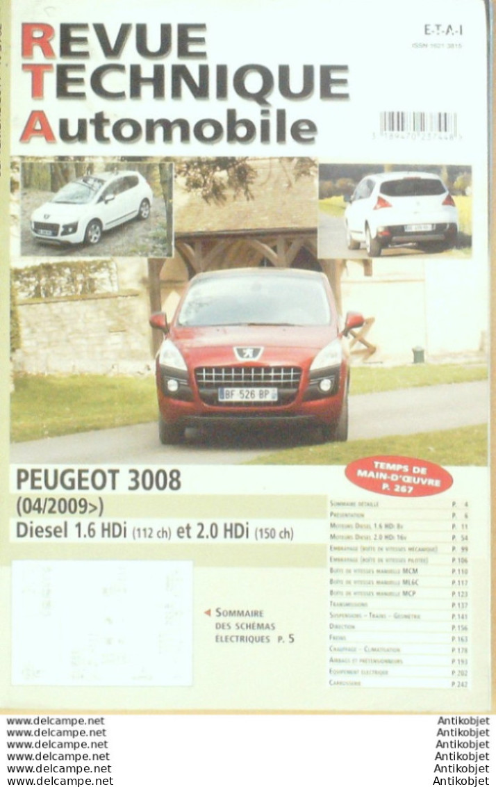 Revue Technique Automobile Peugeot 3008 D 04/2009   N°B752 - Auto/Motor