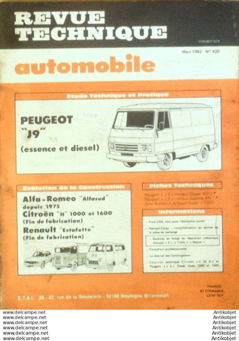 Revue Technique Automobile Peugeot J9 Alfa Roméo Citroen H Estafette   N°420 - Auto/Motor