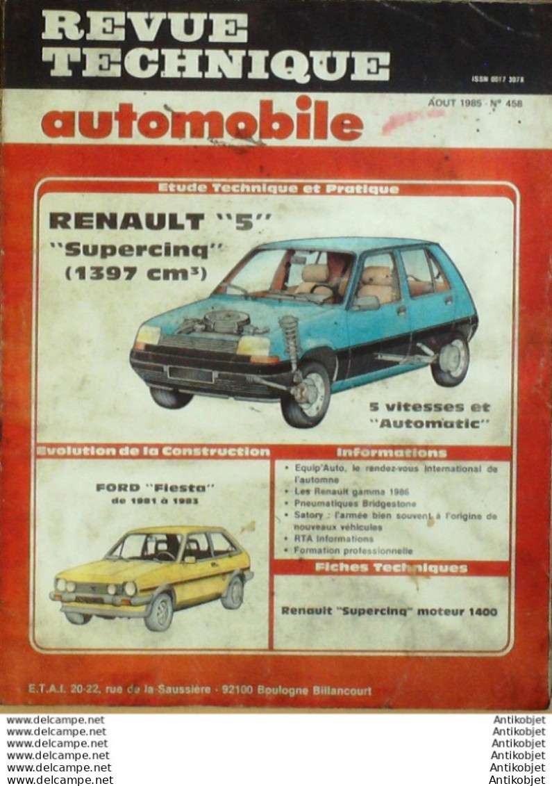 Revue Technique Automobile Renault 5 Supercina Ford Fiesta   N°458 - Auto/Motorrad