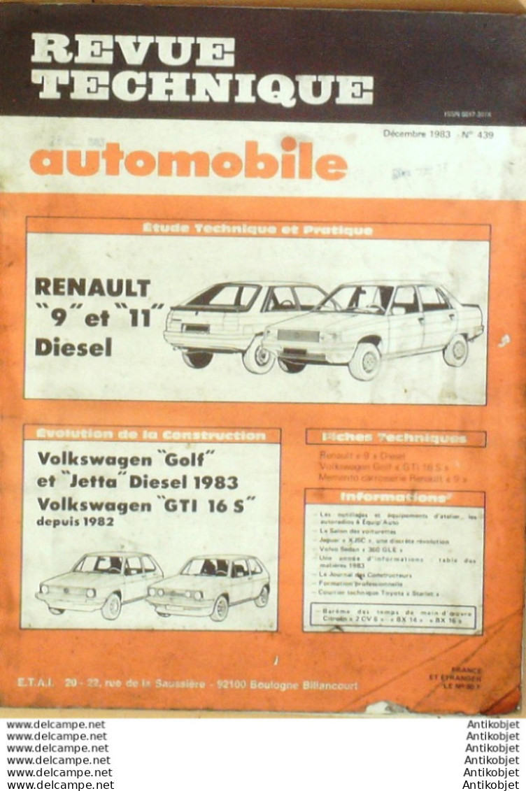 Revue Technique Automobile Renault 9 & 11 Volkswagen Golf & Jetta   N°439 - Auto/Motor