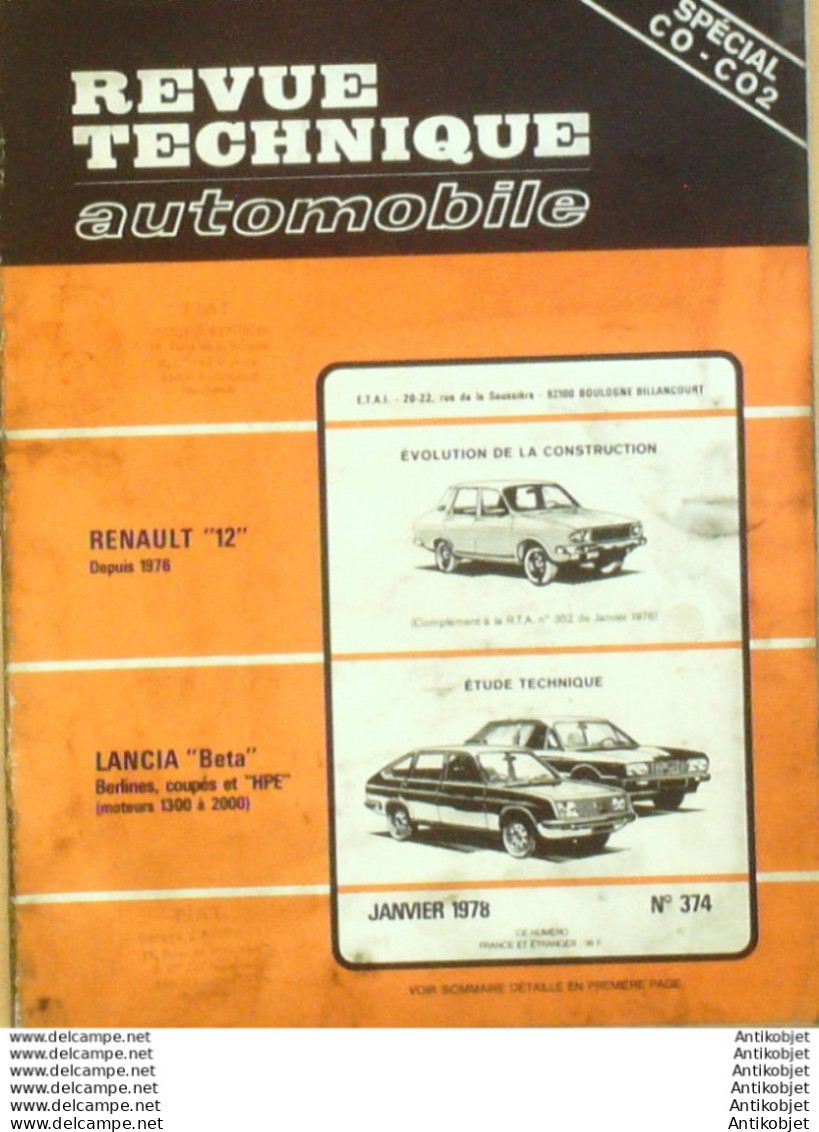 Revue Technique Automobile Renault 12 Lancia Beta   N°374 - Auto/Moto