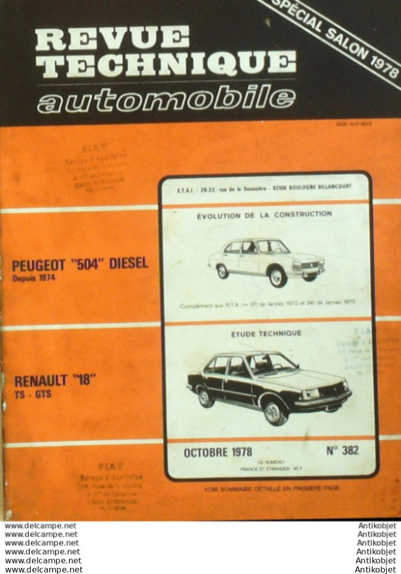 Revue Technique Automobile Renault 18 Peugeot 504 Diesel   N°382 - Auto/Motor