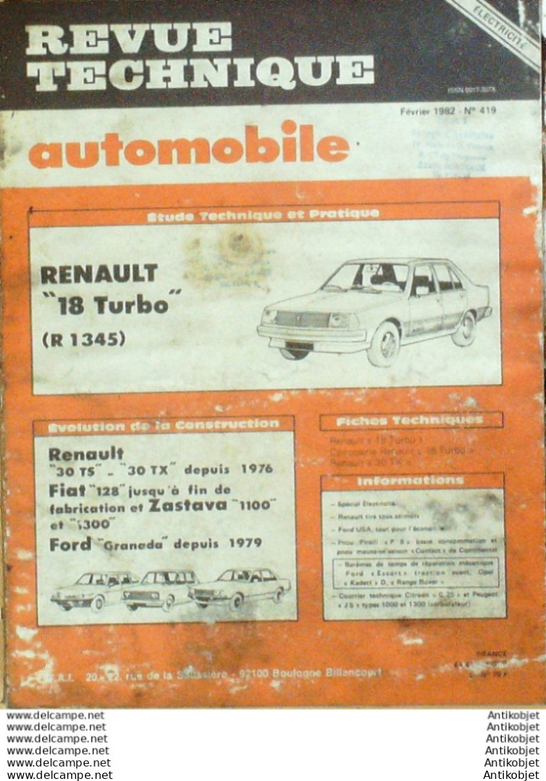 Revue Technique Automobile Renault 18 & 30 Fiat 128 Zastava Ford Granada   N°419 - Auto/Motor