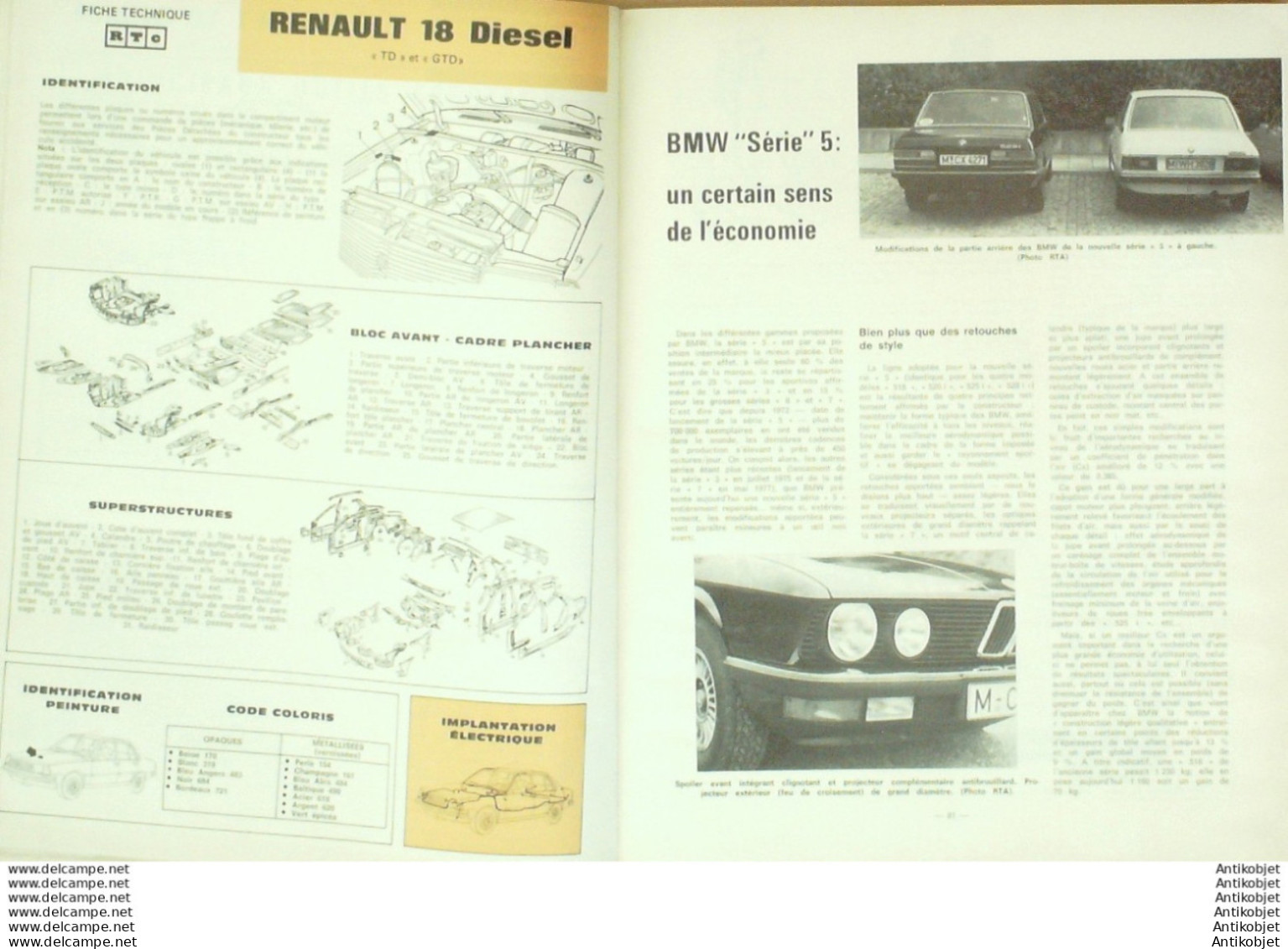 Revue Technique Automobile Renault 18 Bmw Série 5 Opel Kadett & Record Talbot   N°415 - Auto/Motor