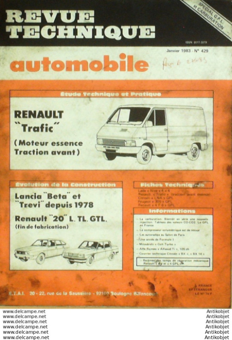 Revue Technique Automobile Renault 20 & Trafic Lancia Beta & Trevi   N°4293 - Auto/Motor