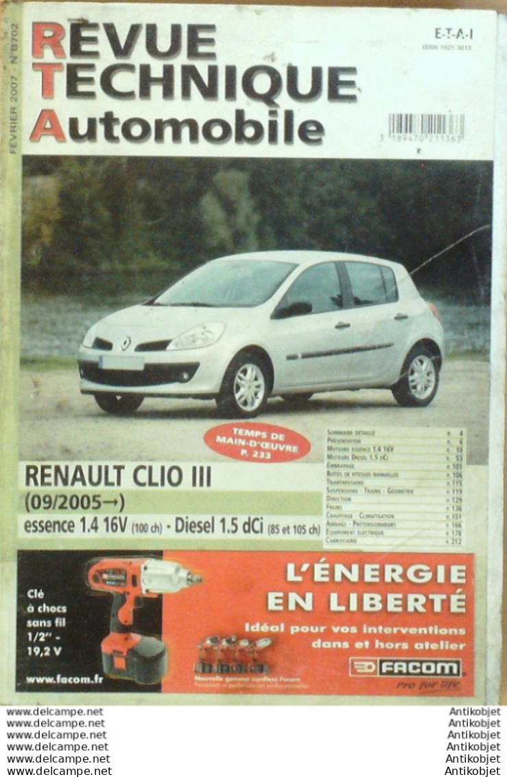 Revue Technique Automobile Renault Clio III  09/2005   N°702 - Auto/Motorrad