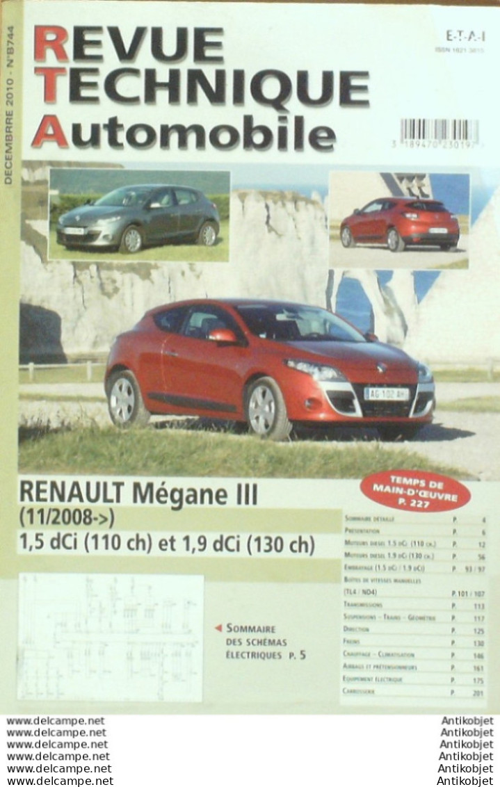 Revue Technique Automobile Renault Megane III 11/2008   N°B744 - Auto/Moto