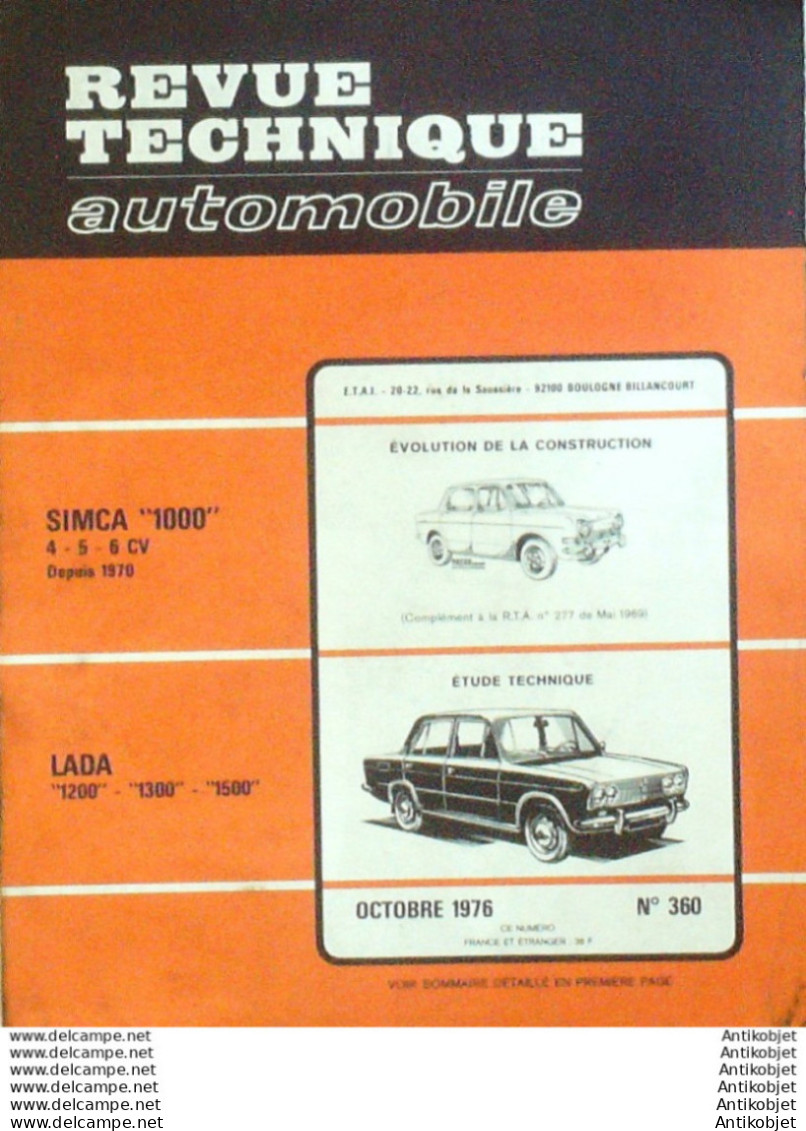 Revue Technique Automobile Simca 1000 Lada 1200 1300 1500   N°360 - Auto/Moto