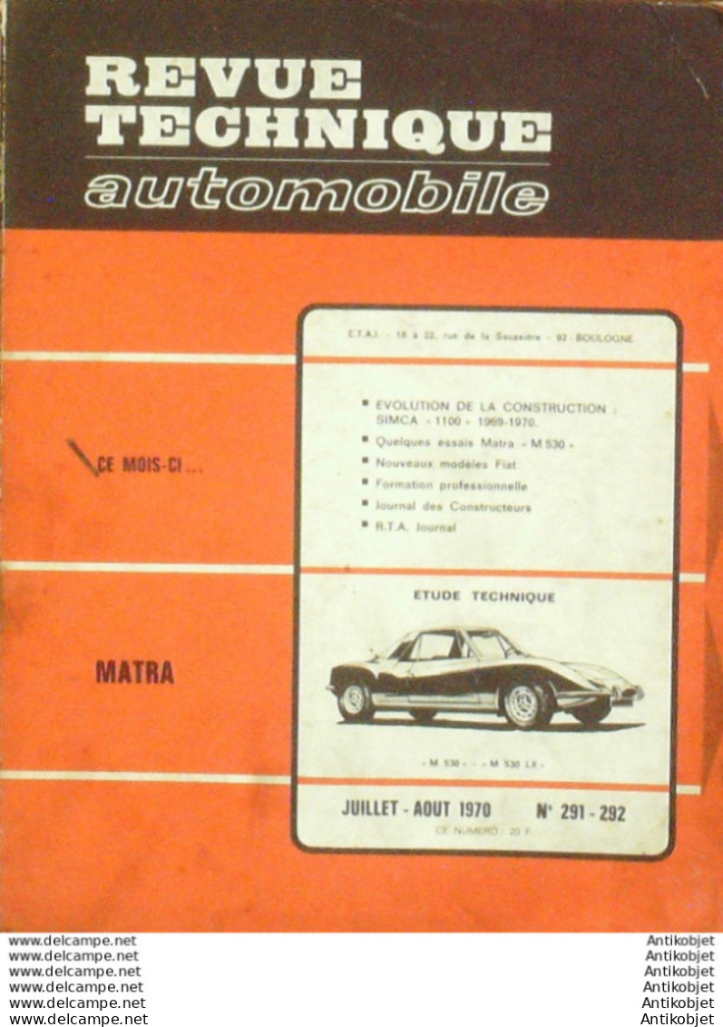 Revue Technique Automobile Simca 1100 Matra M530   N°291 - Auto/Motorrad