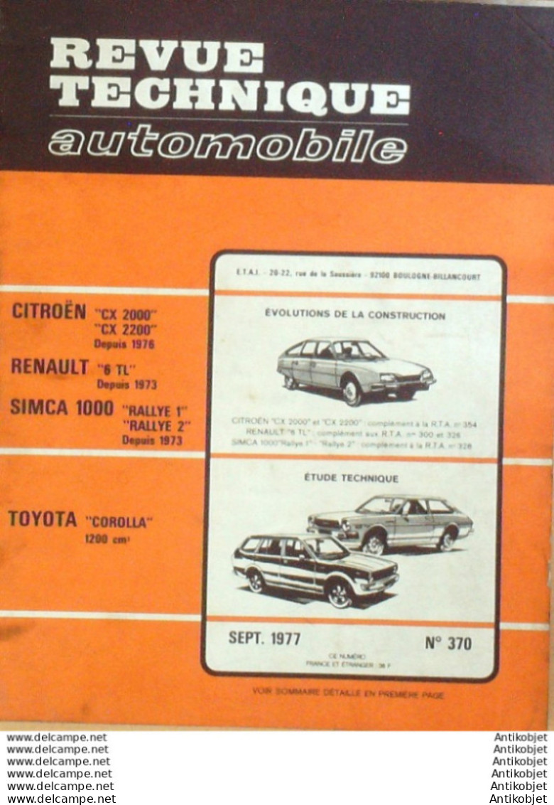 Revue Technique Automobile Toyota Corolla Simca 1000 Renault 6TL    N°370 - Auto/Moto