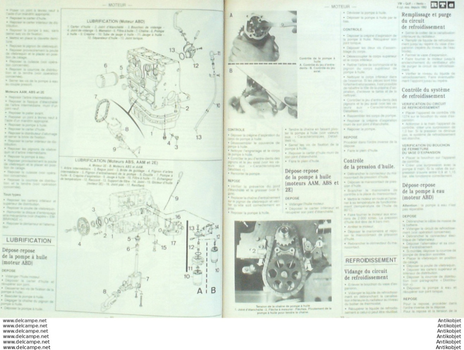 Revue Technique Automobile Volkswagen Golf & Vento 4 Cyl. 1989/1992 Opel Vestra   N°544 - Auto/Motor