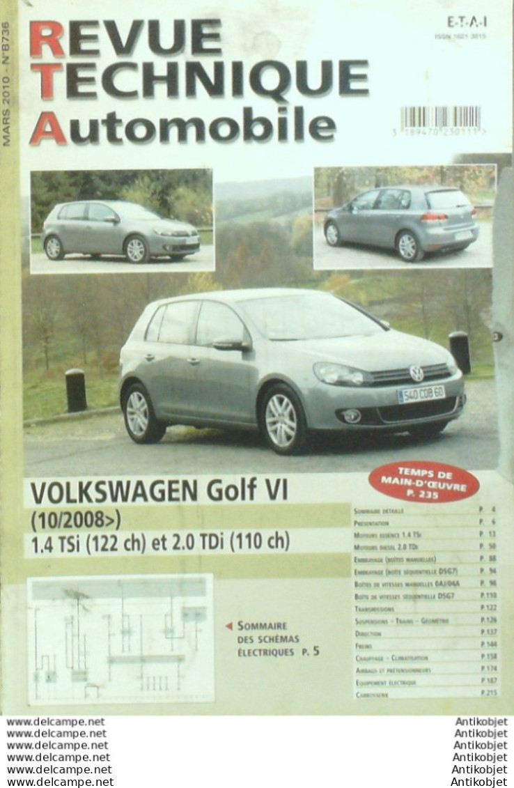 Revue Technique Automobile Volkswagen Golf VI  10/2008   N°B736 - Auto/Motorrad