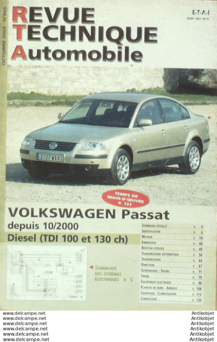 Revue Technique Automobile Volkswagen Passat 10/2000   N°665 - Auto/Moto