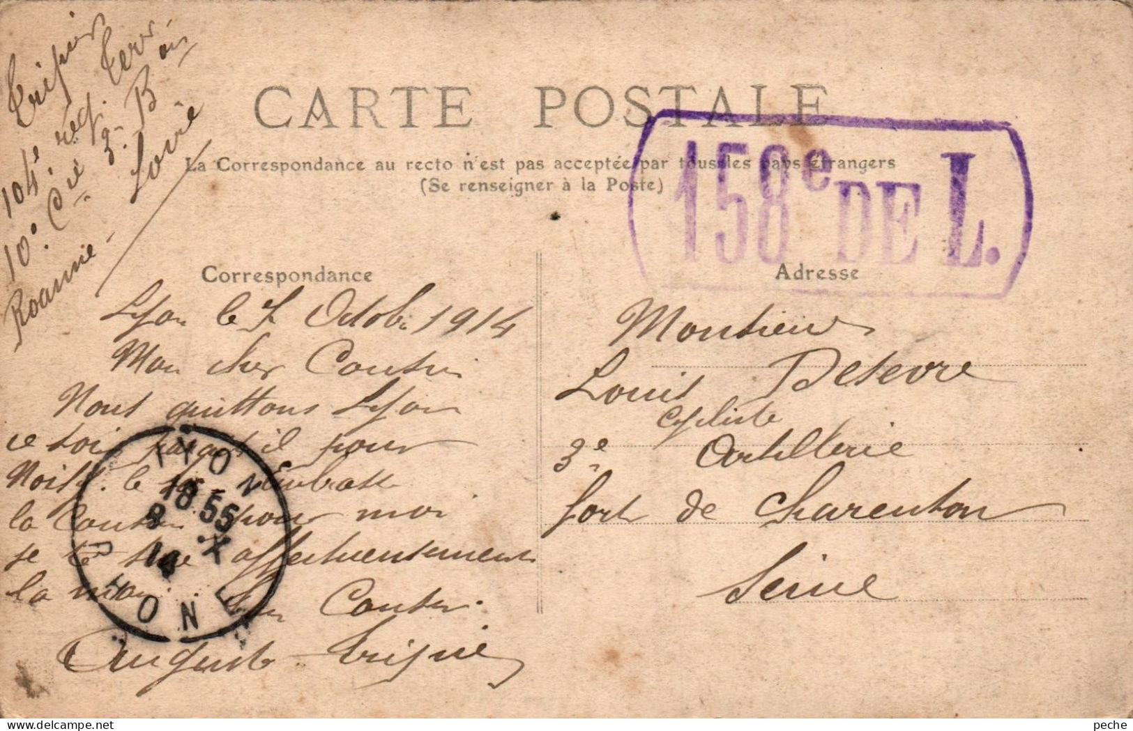 N°1318 W -cachet 158è De L. - Guerre De 1914-18