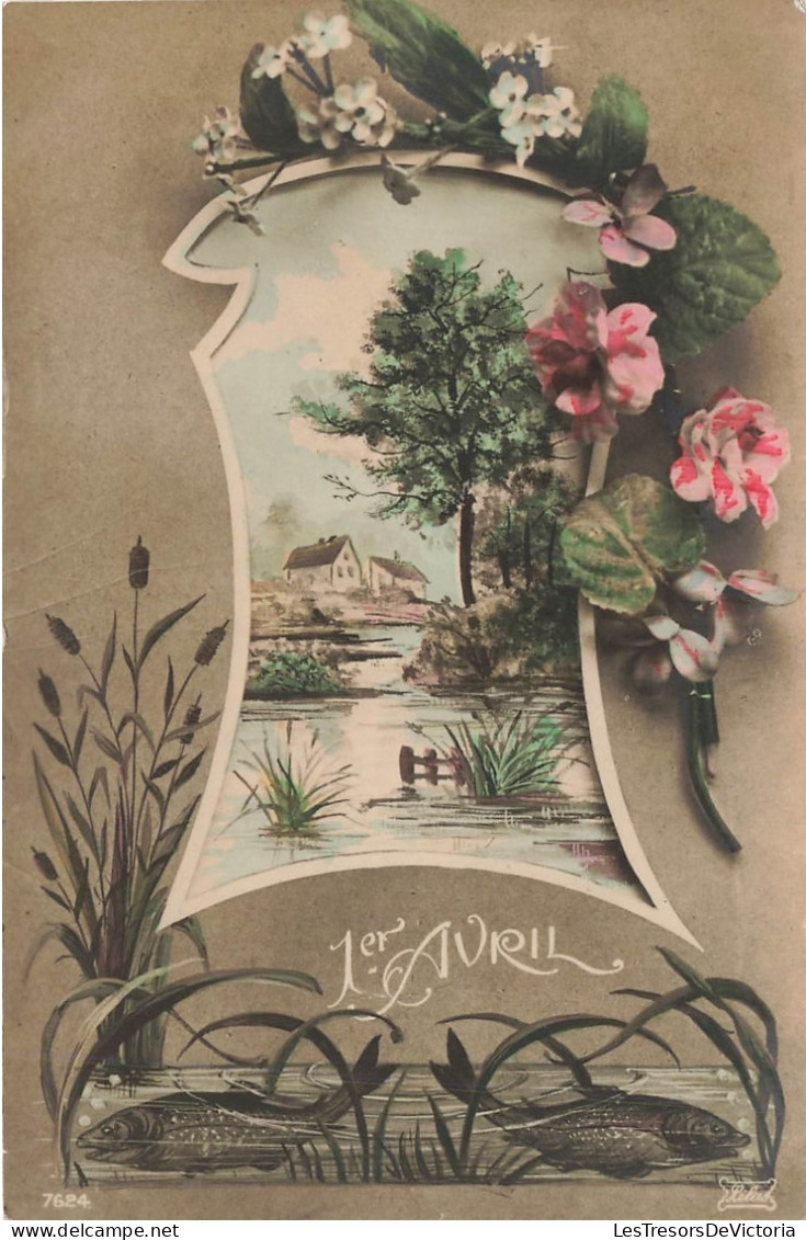 FETES - VOEUX - 1er Avril - Paysage - Fleurs - Carte Postale Ancienne - 1er Avril - Poisson D'avril