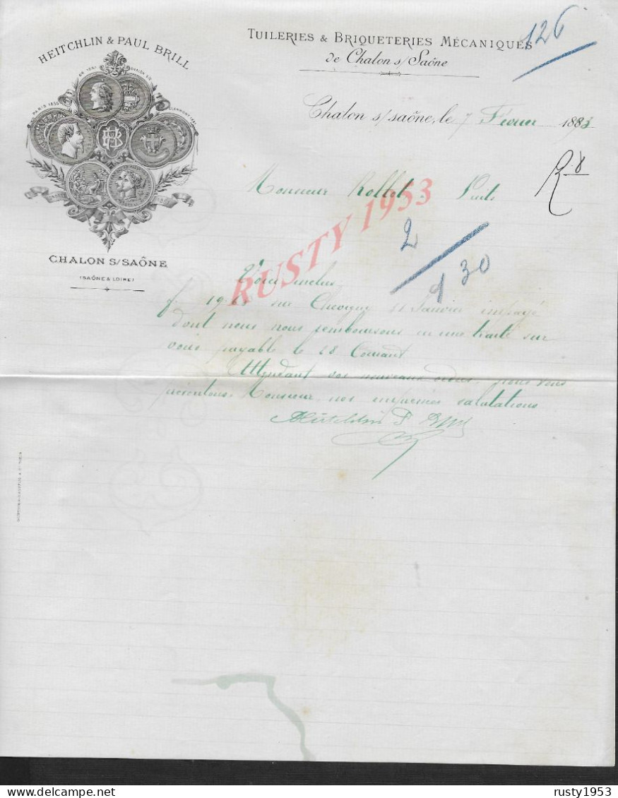 LETTRE ILLUSTRÉE DE 1893 HEITCHLIN & PAUL BRILL TUILLERIES TUILE & BRIQUETERIES BRIQUE MÉCANIQUES À CHÂLON SUR SAÔNE - 1800 – 1899