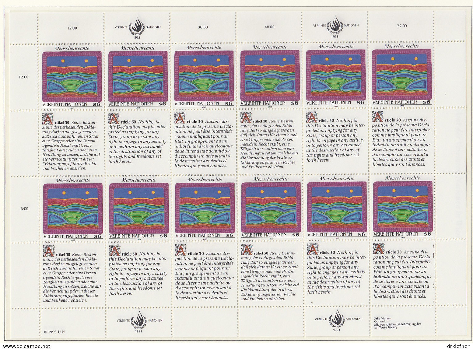 UNO WIEN 150-151, 2 Kleinbogen, Postfrisch **, Allgemeine Erklärung Der Menschenrechte 1993 - Blokken & Velletjes