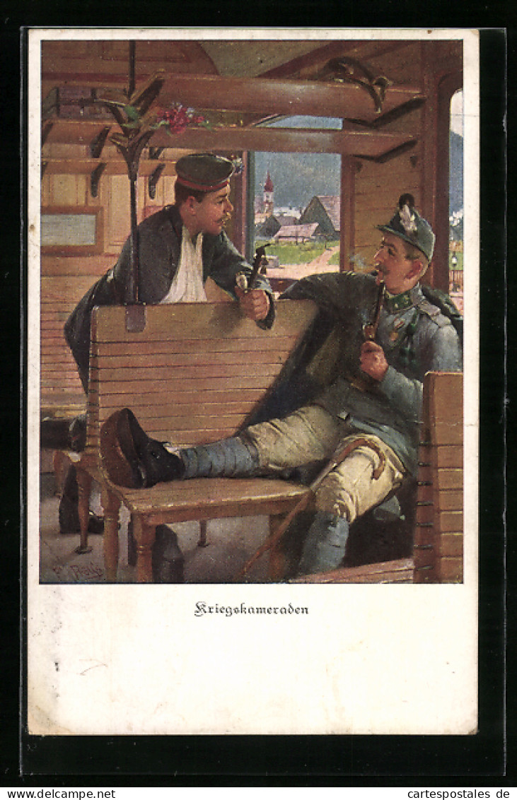 AK Verbündete Kriegskameraden Beim Pfeife Rauchen Im Zug  - War 1914-18