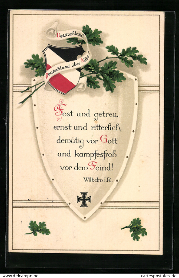 AK Eisernes Kreuz, Reichsfarben-Wappen, Text Von Wilhelm I. R.  - War 1914-18