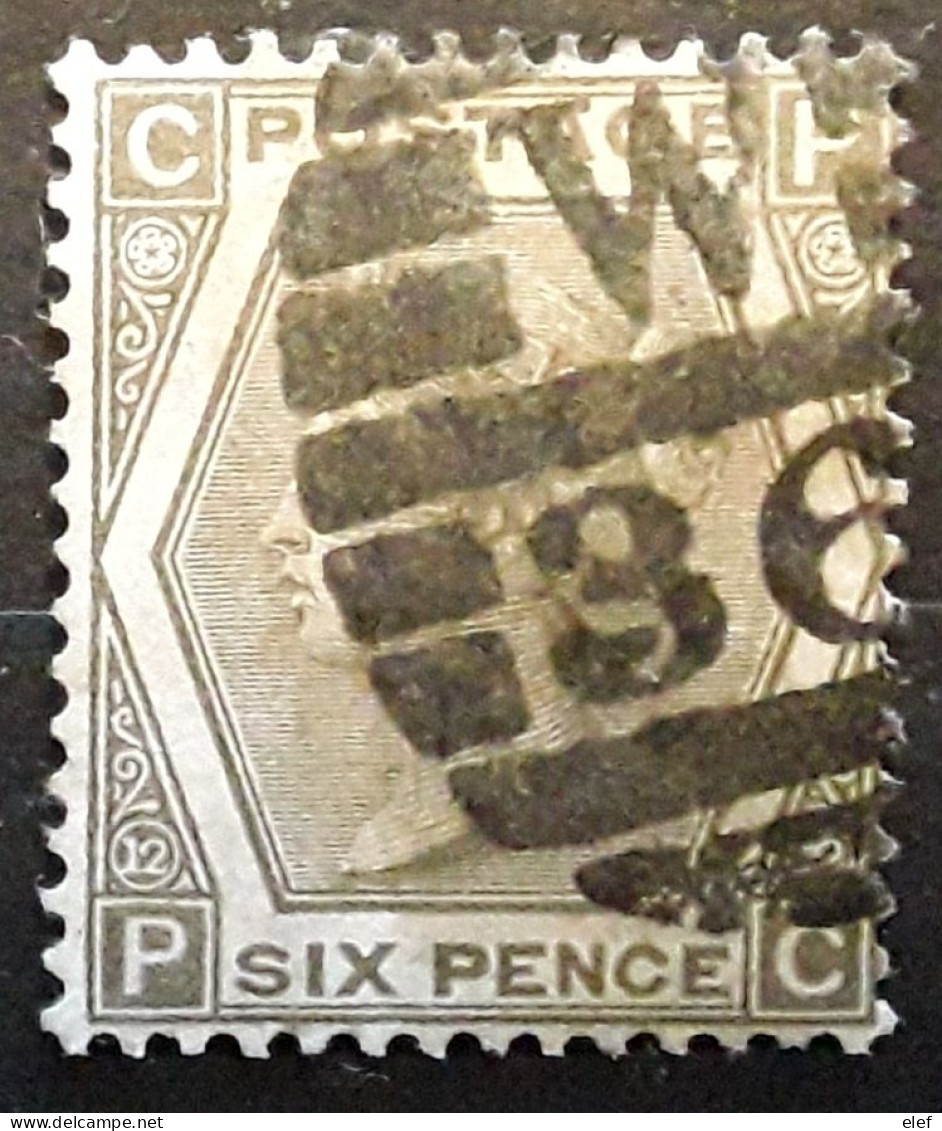 GB Queen Victoria 1872 - 1873 , Yvert 48, Six Pence Gris Olive Filigrane Tige De Rose,  Planche Plate 12, Obl, TB - Gebruikt
