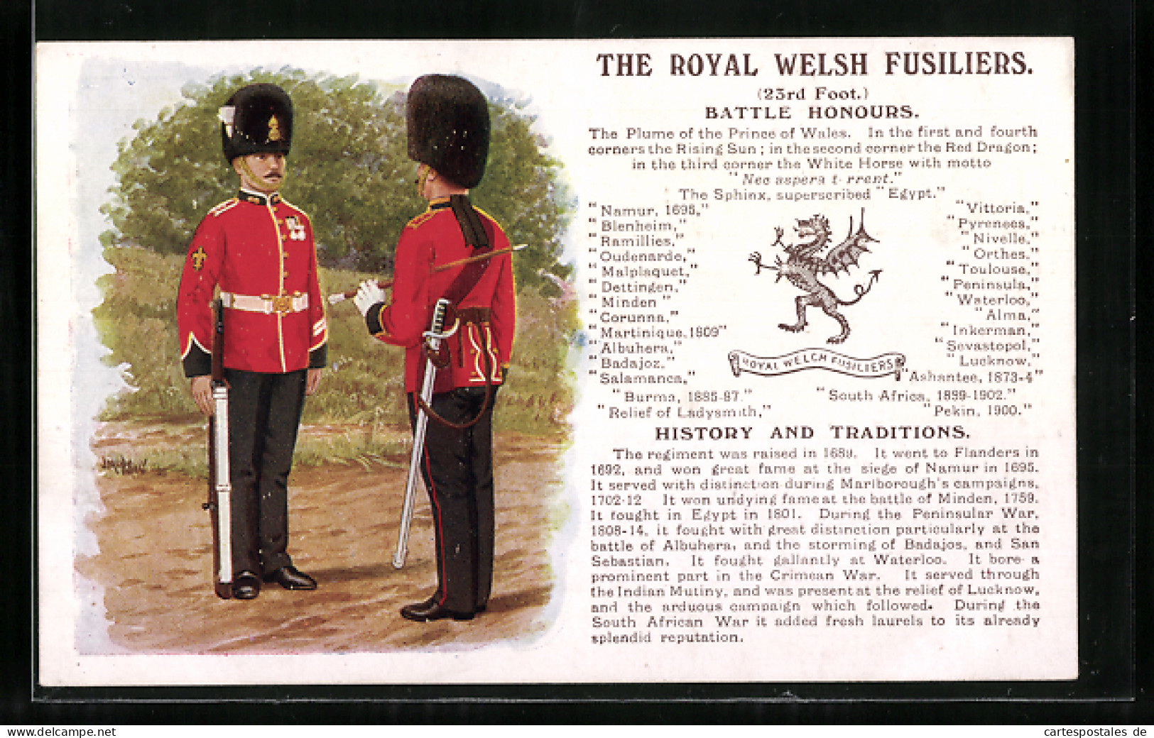 Artist's Pc The Royal Welsh Fusiliers, 23rd Foot., Battle Honours, Britische Soldaten In Uniformen Mit Fellmützen  - Régiments