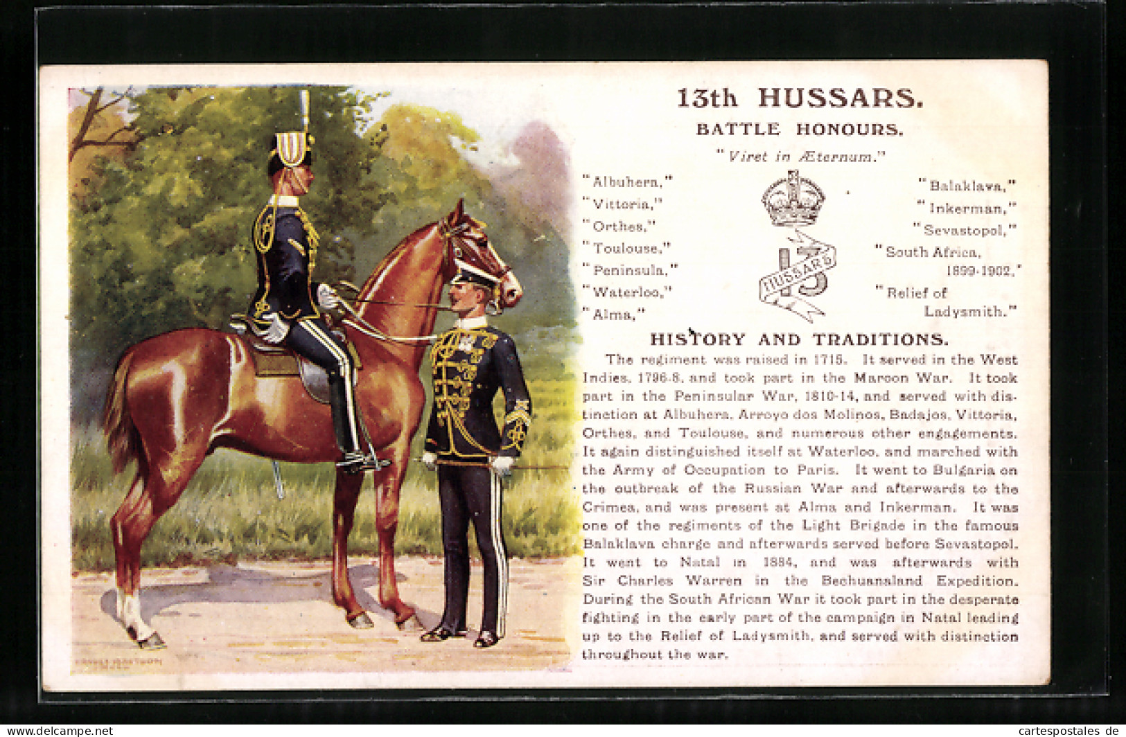 Artist's Pc Ernest Ibbetson: 13th Hussars, Regiment, Husren, Uniformen  - Regimientos