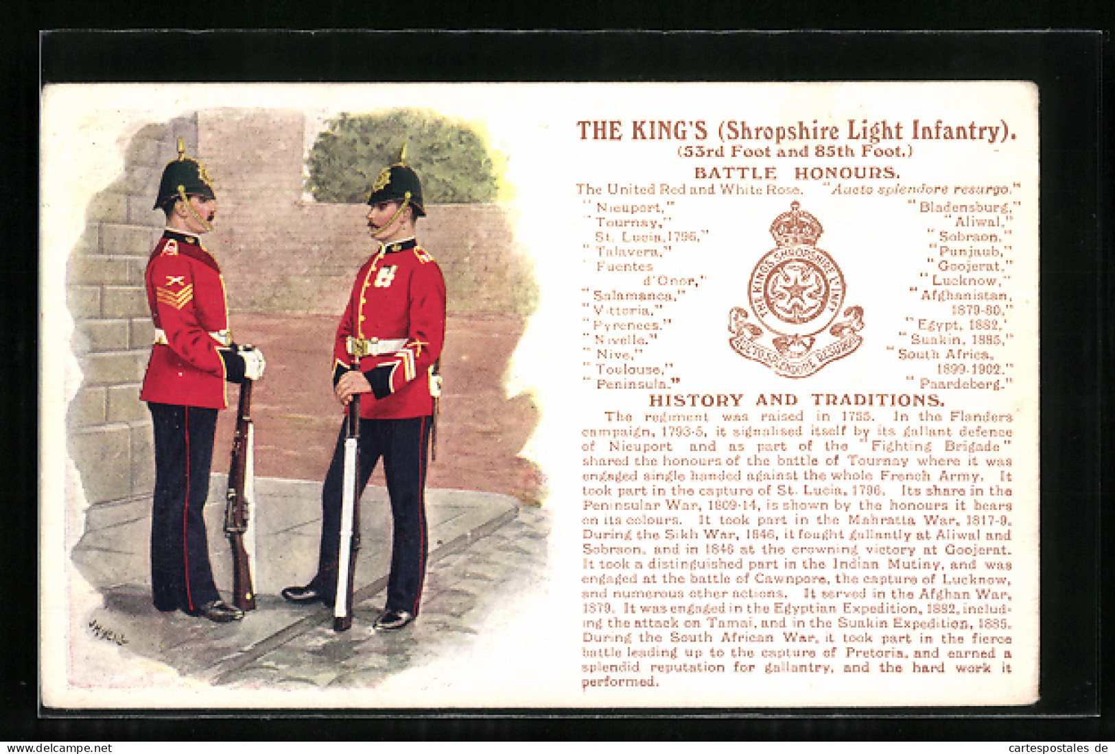 Artist's Pc The King`s Shropshire Light Infantry, 53rd Foot And 85th Foot., Battle Honours, Britische Uniformen  - Régiments