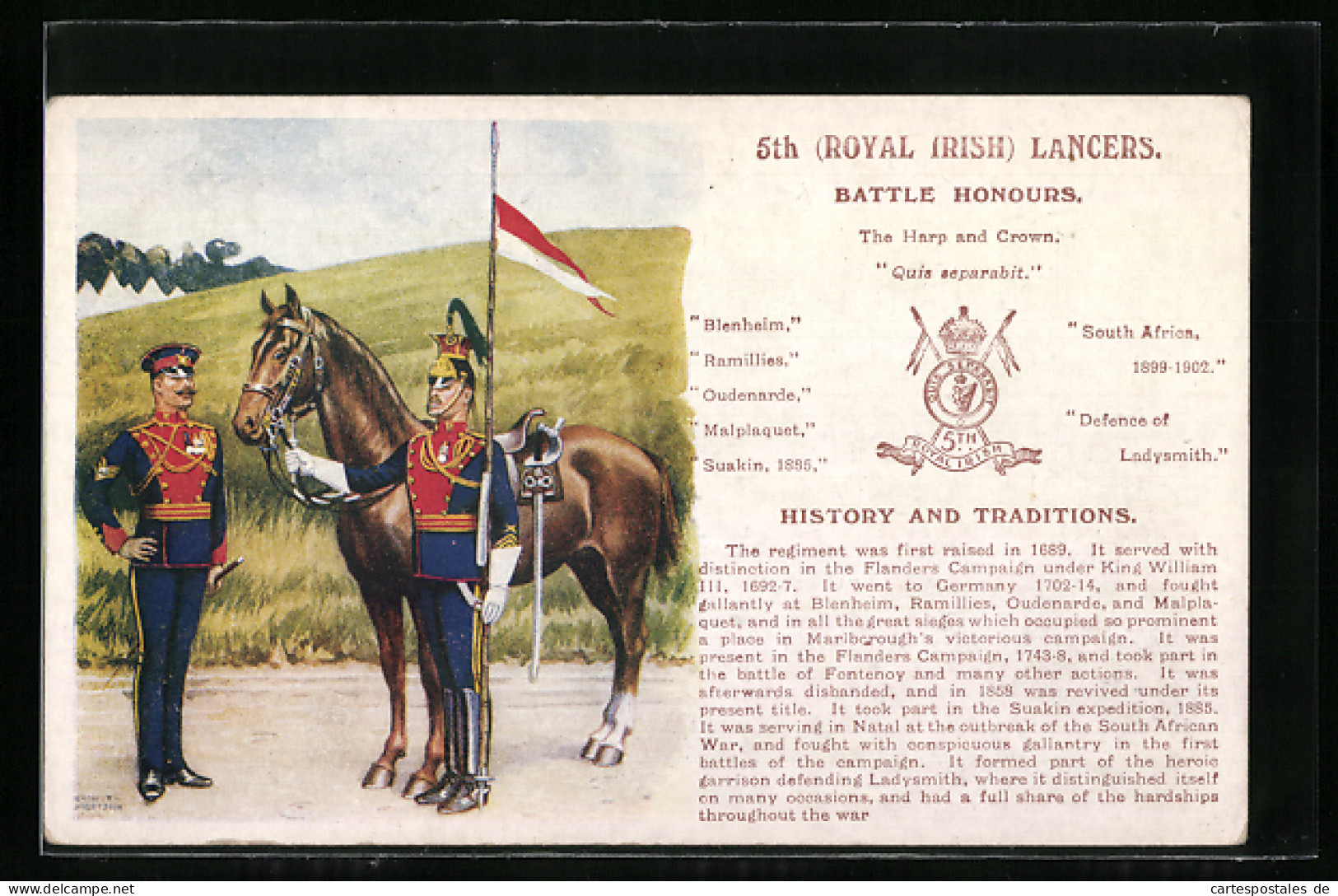 Artist's Pc 5th Royal Irish Lancers, Soldat In Uniform Nebst Pferd  - Régiments