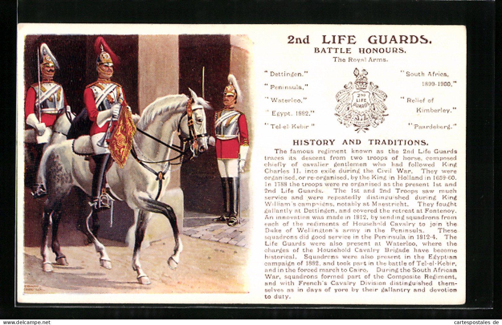 Artist's Pc 2nd Life Guards, Britische Gardesoldaten Mit Paradebusch, Battle Honours  - Régiments