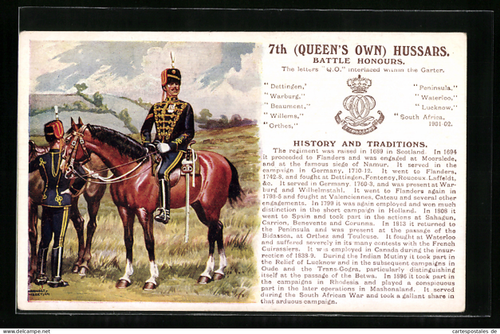 Artist's Pc 7th Queen`s Own Hussars, Husaren In Uniform Zu Pferd  - Régiments