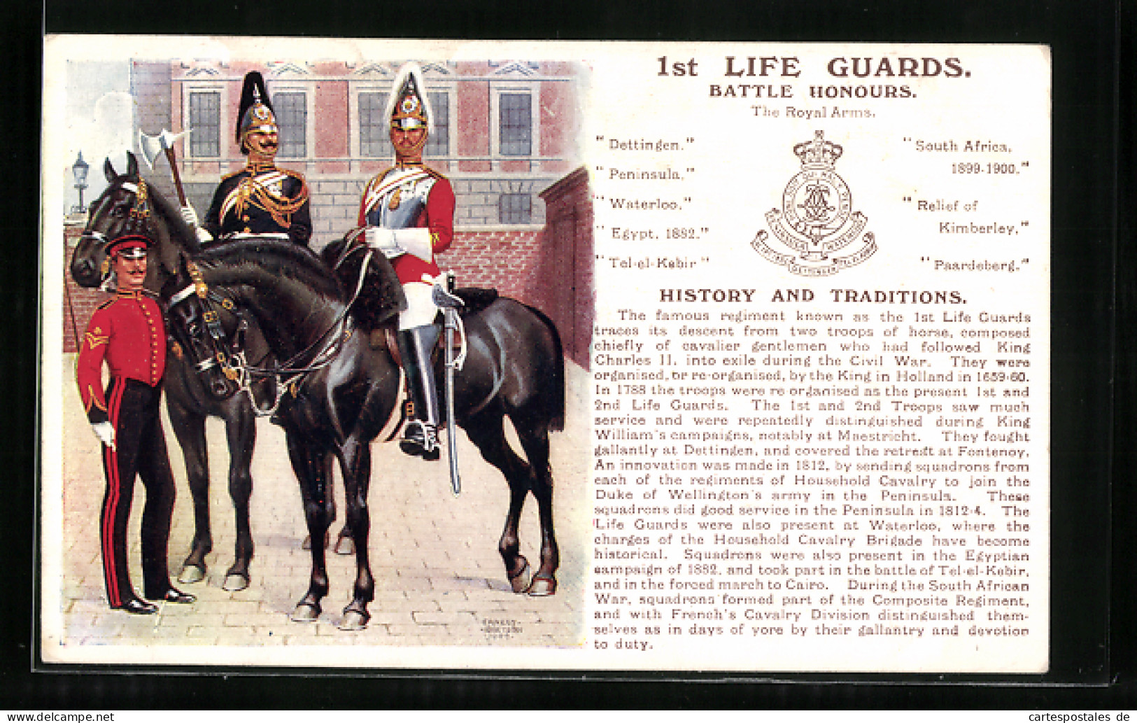 Artist's Pc 1st Life Guards, Britische Soldaten Auf Schwarzen Rössern  - Régiments