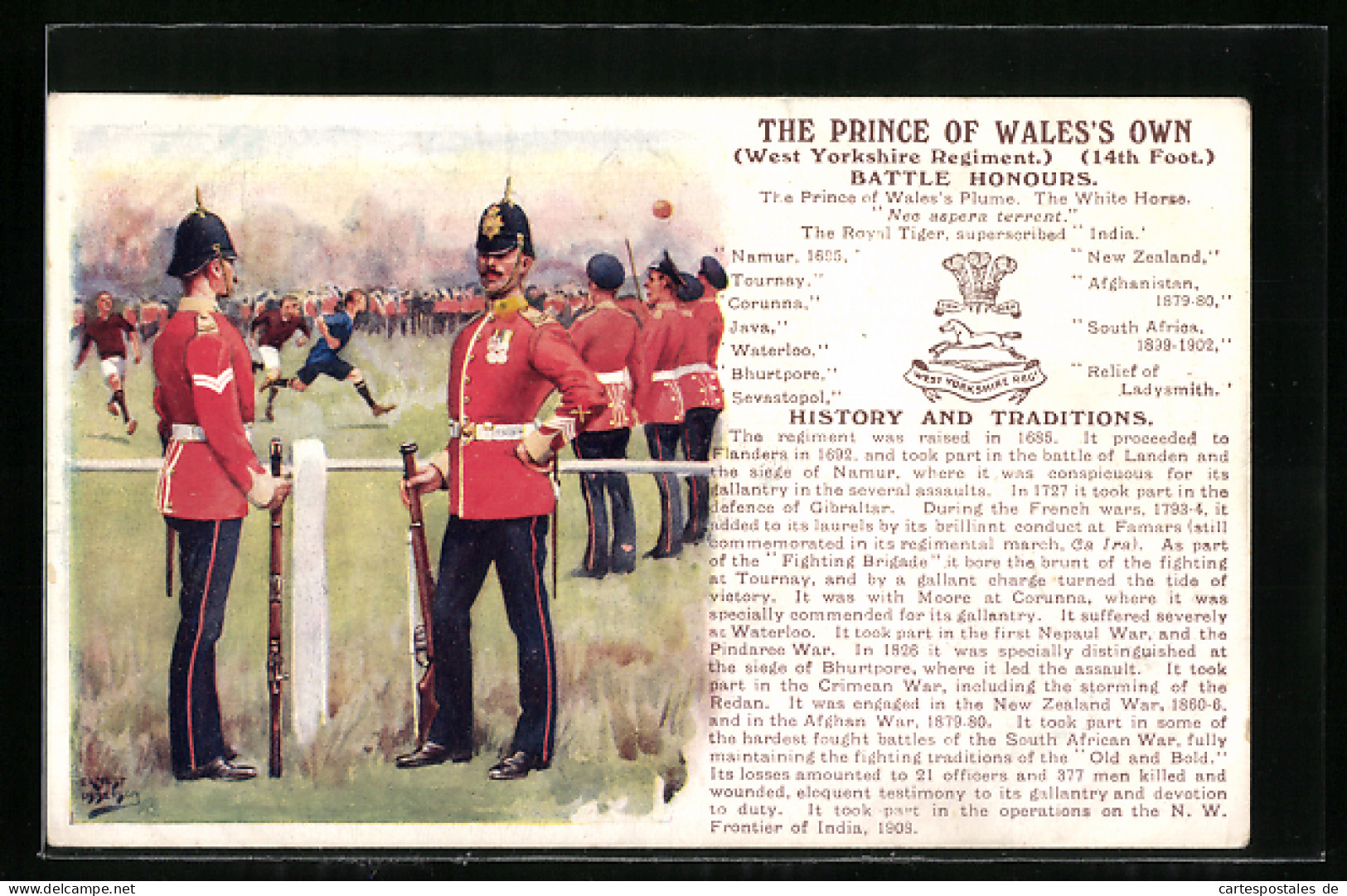 Artist's Pc The Prince Of Wales`s Own West Yorkshire Regiment, 14th Foot., Battle Honours, Britische Soldaten In Unifo  - Régiments