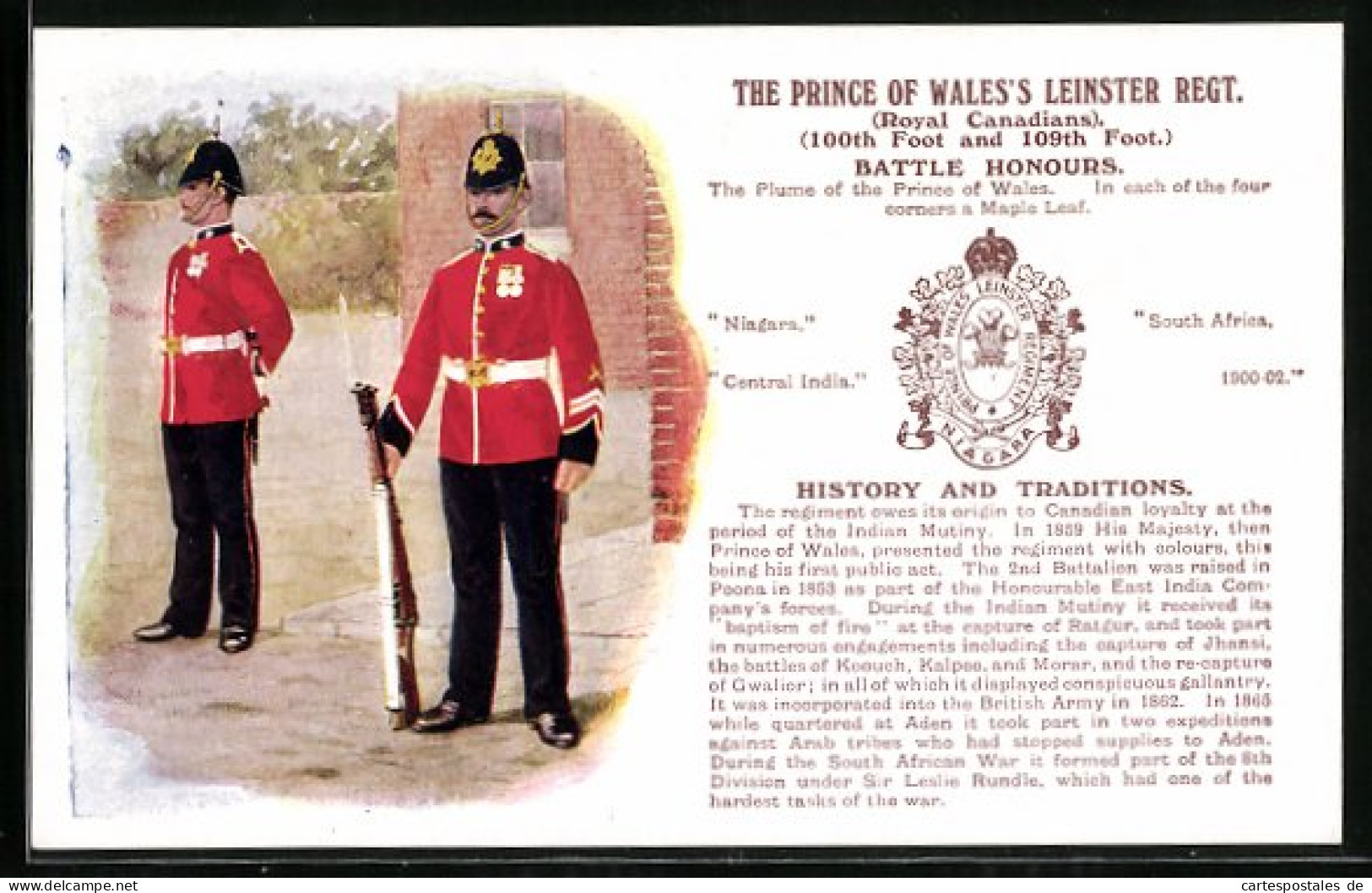 Artist's Pc The Prince Of Wales`s Leinster Regiment, Royal Canadians, Soldaten In Uniform Stehen Wache  - Régiments