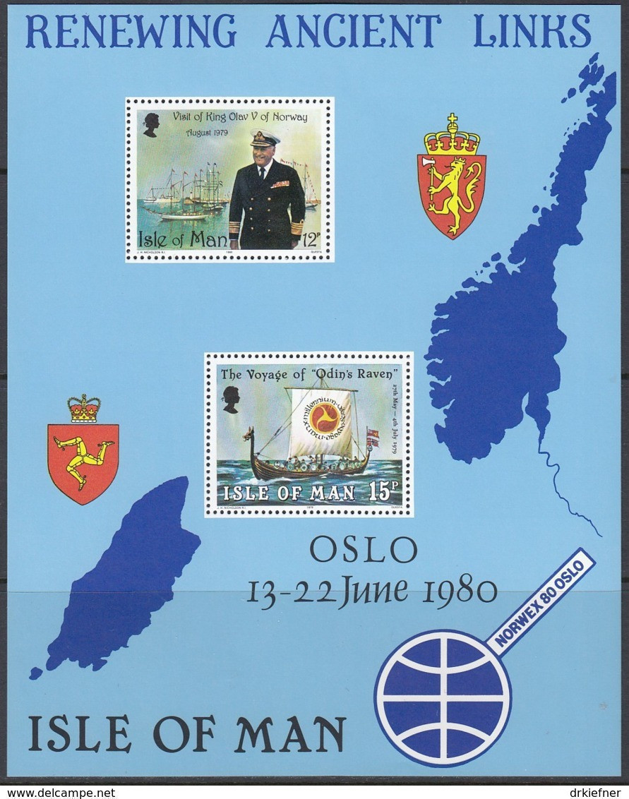 ISLE OF MAN  Block 4, Postfrisch **,  Besuch Von König Olav V. Im August 1979 1980 - Isle Of Man