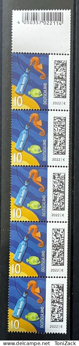 BRD MiNr. 3723, “Flaschenpost”, 1. Auflage, 5er-Streifen, Postfrisch - Rollenmarken