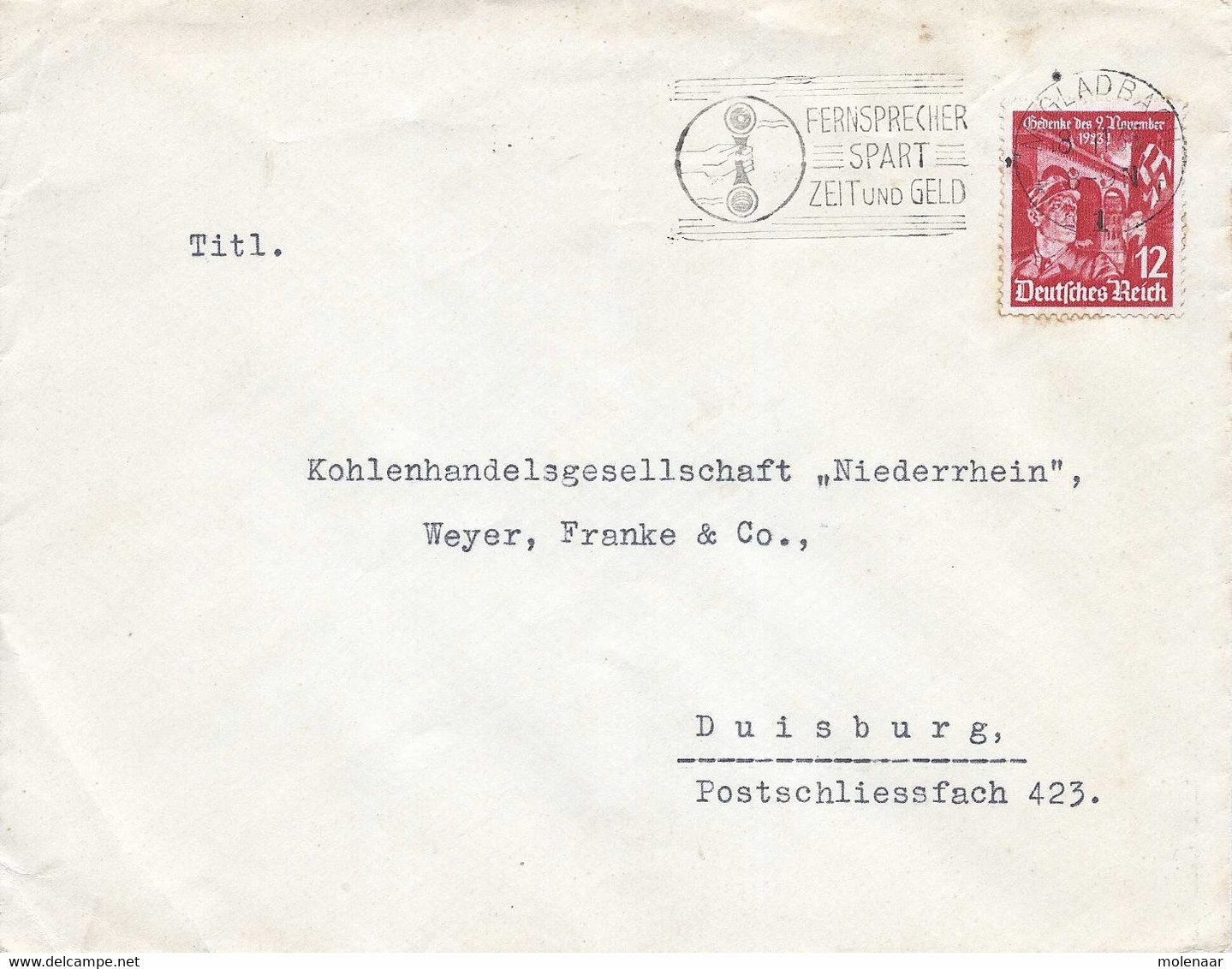 Duitsland Duitse Rijk Brief Uit 1935 Met  Michelno. 599 Mönchen-Gladbach  3-11-35 (7061) - Covers & Documents