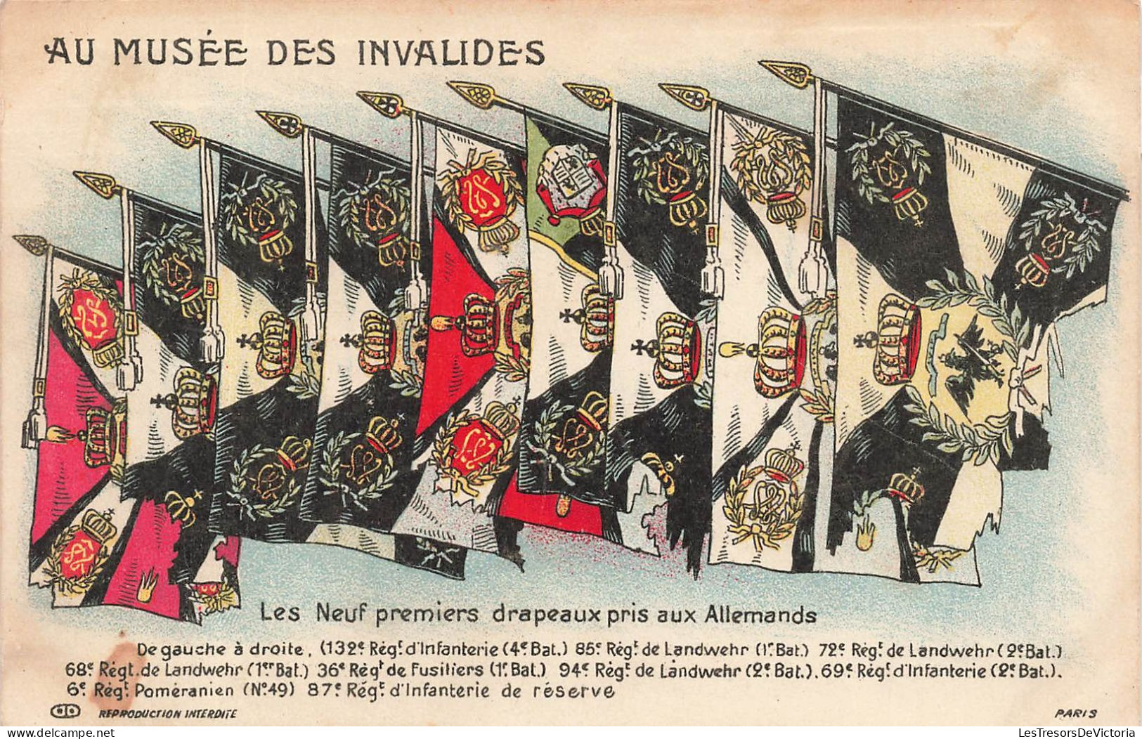 HISTOIRE - Les Neuf Premiers Drapeaux Pris Aux Allemands - Au Musée Des Invalides - Colorisé - Carte Postale Ancienne - History