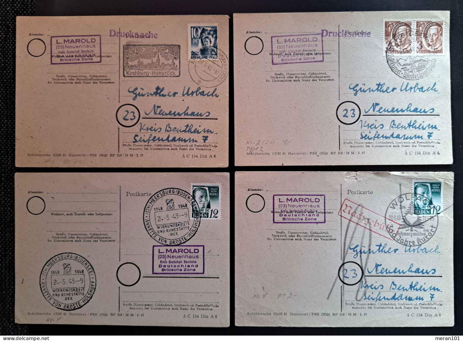 Rheinland Pfalz 1948, Partie Postkarten Gelaufen - Renania-Palatinado