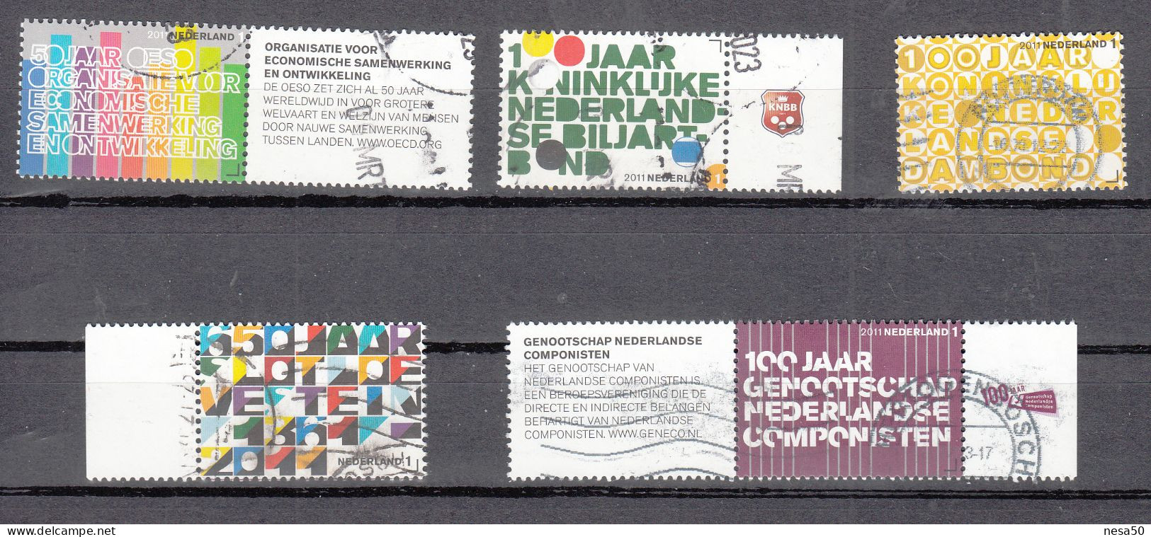 Nederland 2011 Nvph Nr 2816 - 2820, Mi Nr 2854 - 2858, Jubileumzegels , OESO, Biljarten, Dammen, Slot Loevestein, Compon - Gebruikt