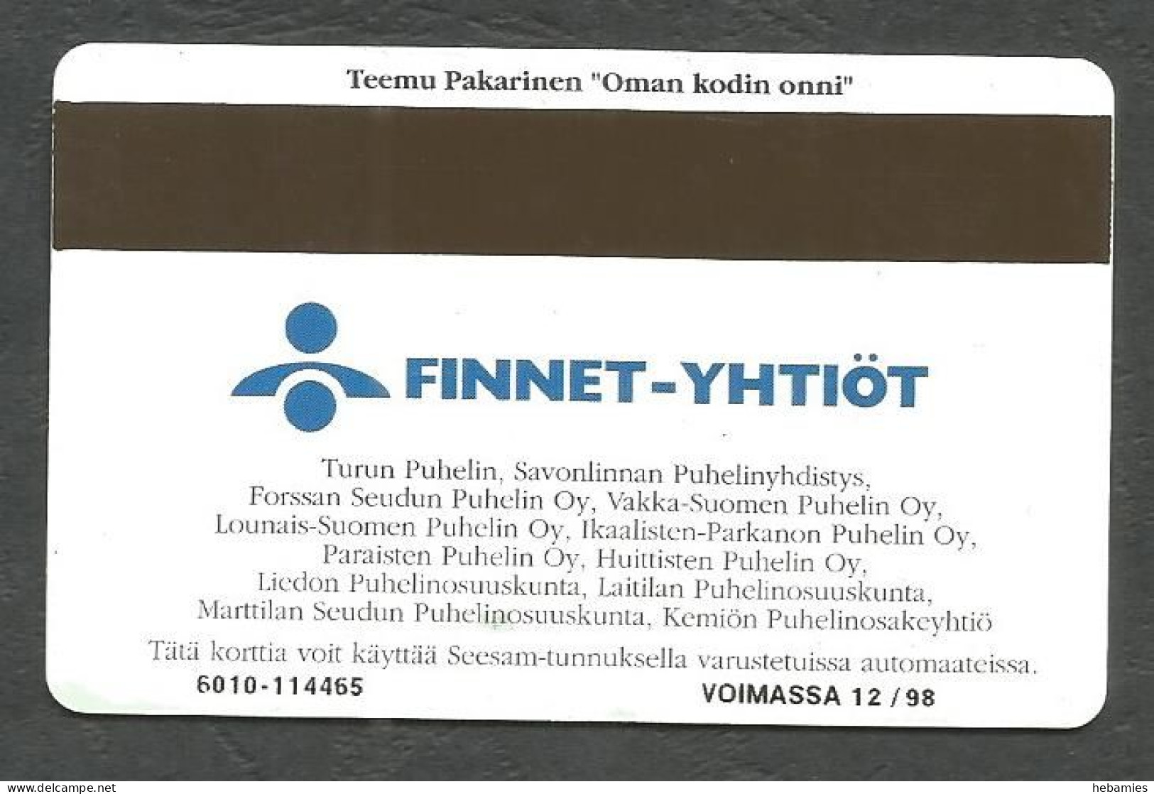 STUDENT HOUSING FOUNDATION 30 Years - 10 FIM 1996  - Magnetic Card - D246 - FINLAND - - Finlandia