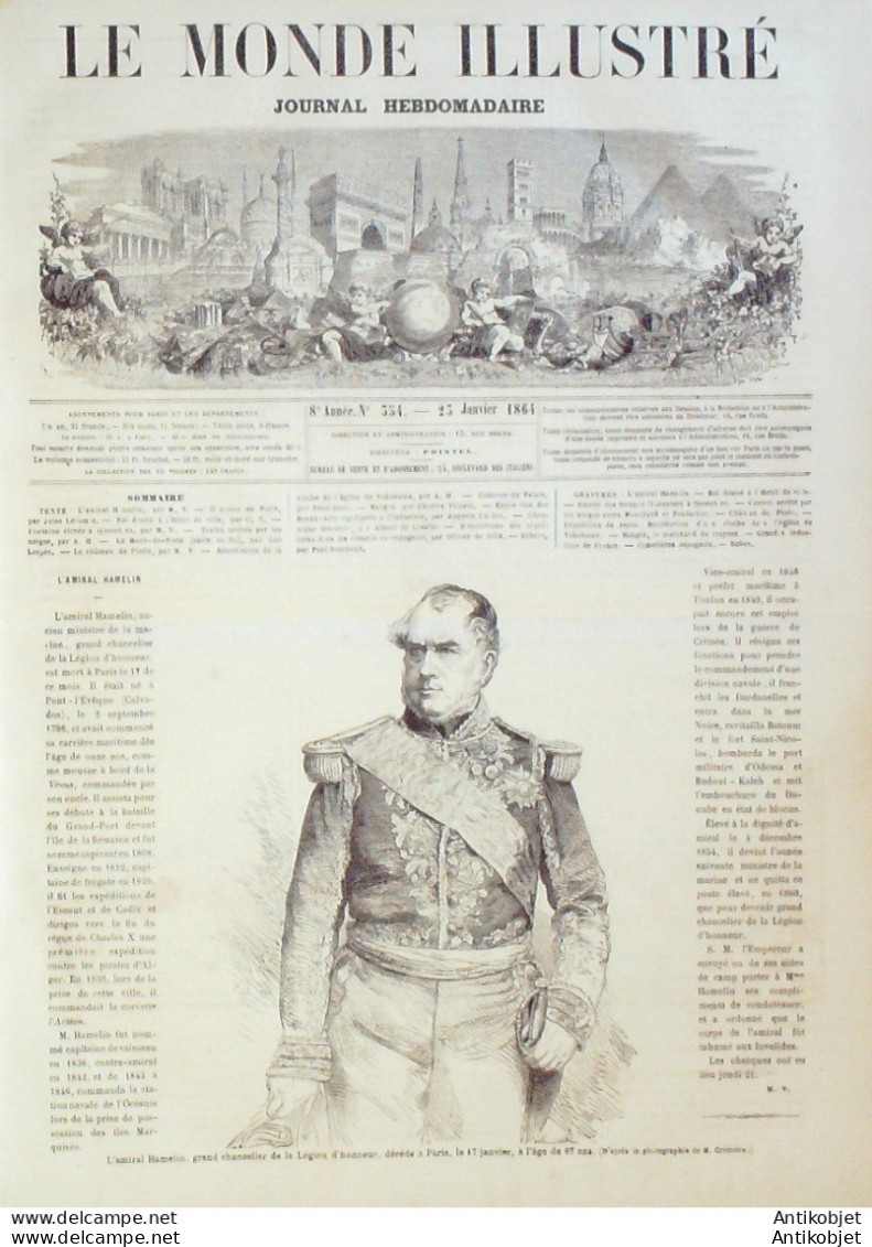 Le Monde Illustré 1864 N°354 Japon Yokohama Allemagne Holstein Château De Ploën - 1850 - 1899