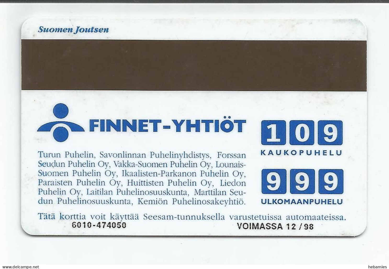 Sailing Ship SUOMEN JOUTSEN -  10 FIM   FINNET - D308 - Magnetic Card - FINLAND - - Barcos