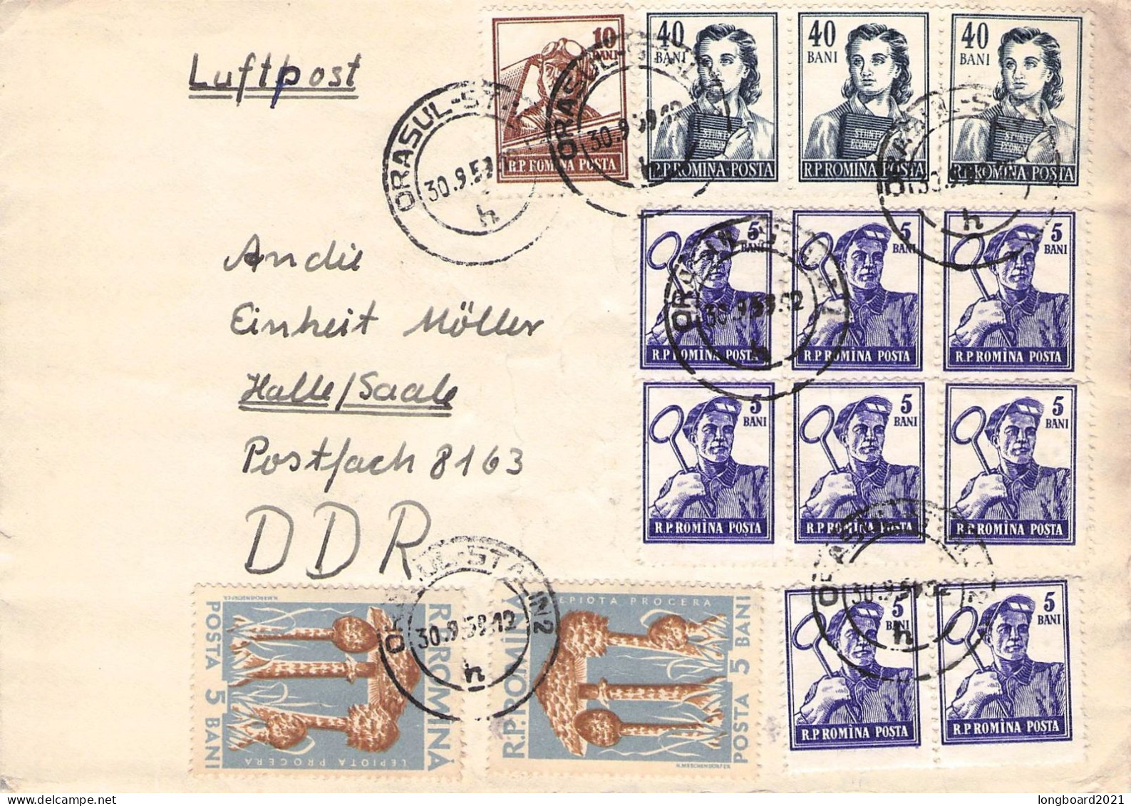 ROMANIA - AIRMAIL 1959 BRASUL - HALLE/GDR / 7066 - Storia Postale